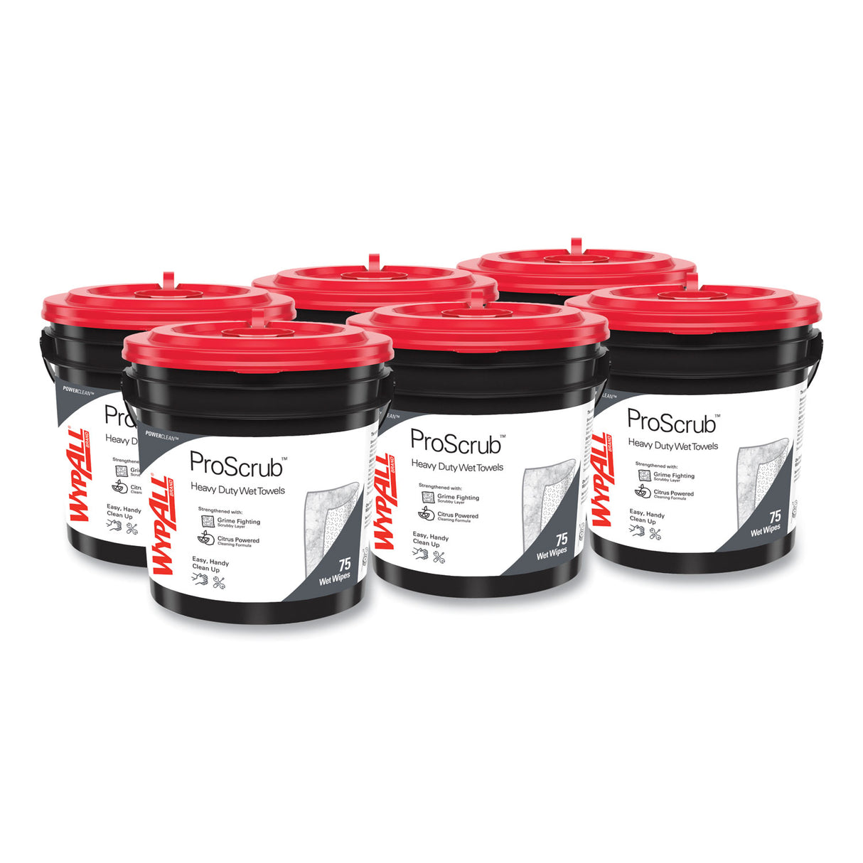 WypAll Power Clean ProScrub Pre-Saturated Wipes, 9.5 x 12, Citrus Scent, Green, 75/Bucket, 6 Buckets/Carton (91371CT)