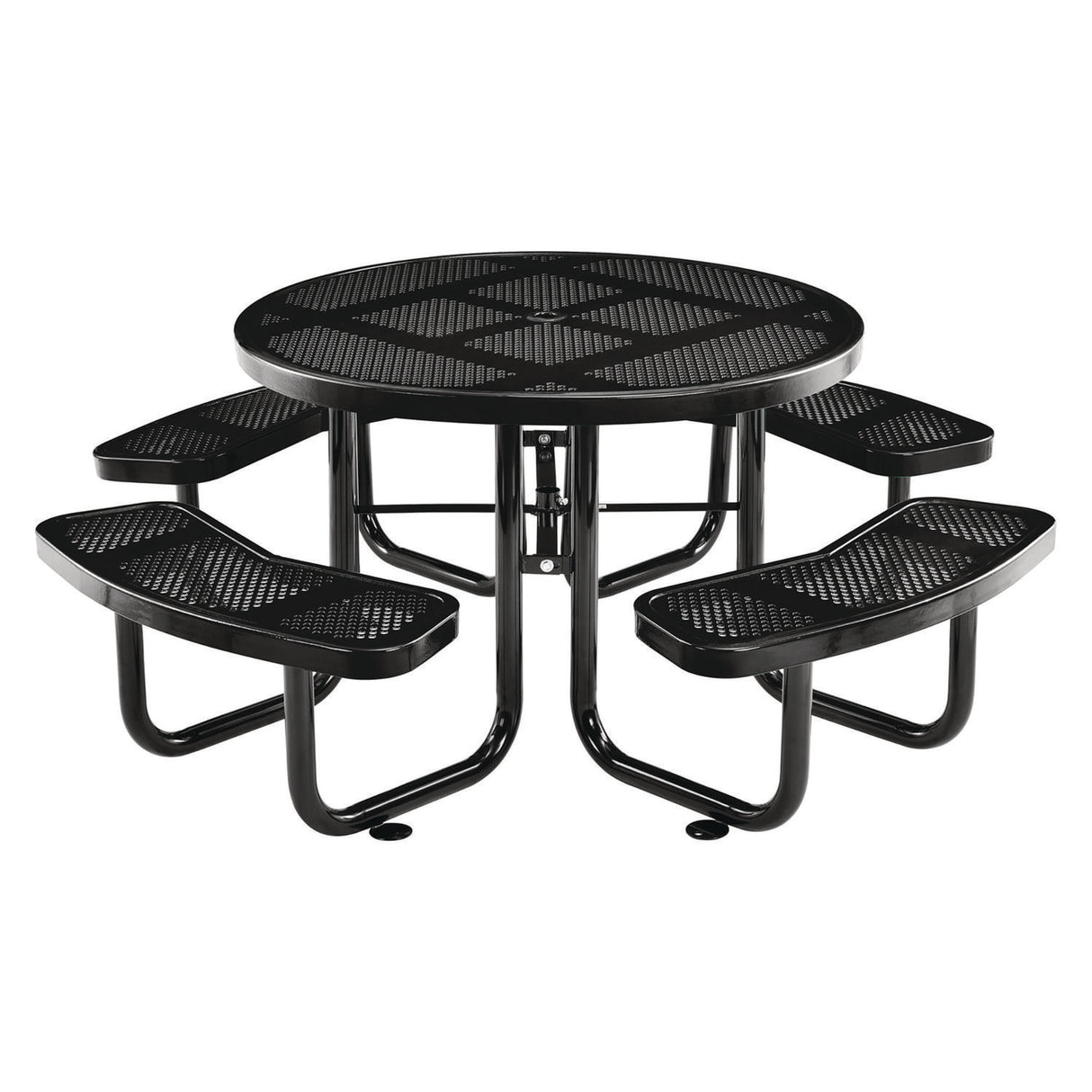 Global Industrial Perforated Steel Picnic Table, Round, 46" Dia x 29.5"h, Black Top, Black Base/Legs (262078BK)