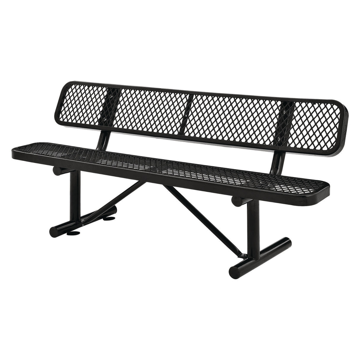 Global Industrial Expanded Steel Bench With Back, 72 x 24 x 33, Black (277154BK)