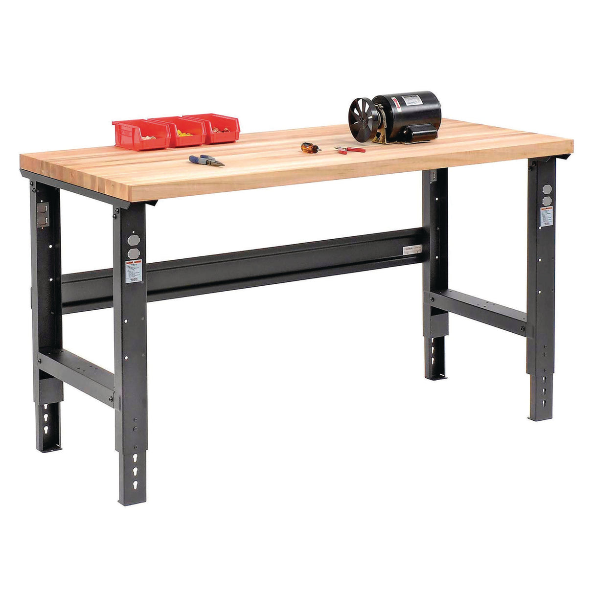 Global Industrial Standard Duty Butcher Block Top Adjustable Height Workbench, 2,000 lbs, 60 x 30 x 30.88 to 36.88, Black (183166BK)