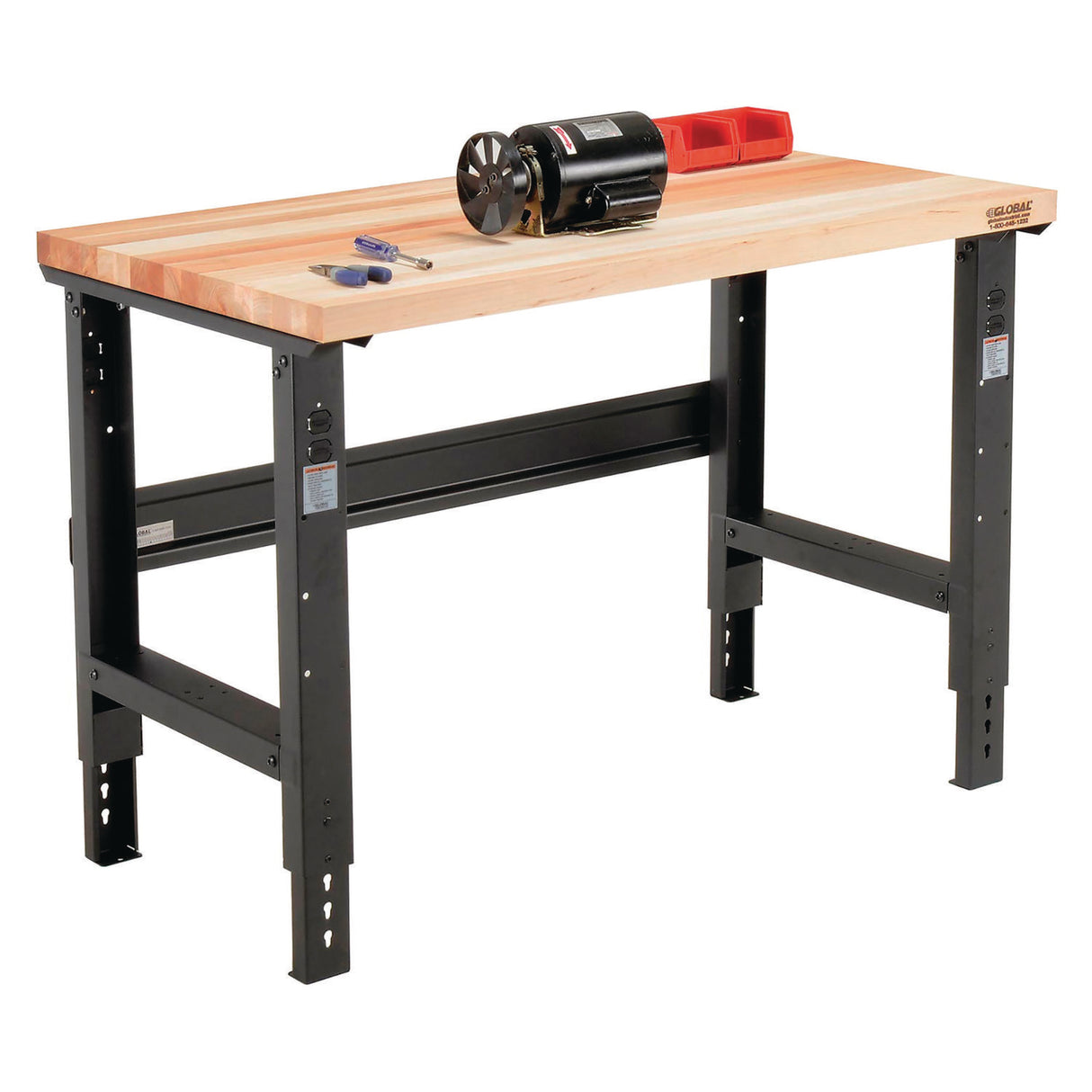Global Industrial Standard Duty Butcher Block Top Adjustable Height Workbench, 2,000 lbs, 48 x 30 x 30.88 to 36.88, Maple/Black (319076)
