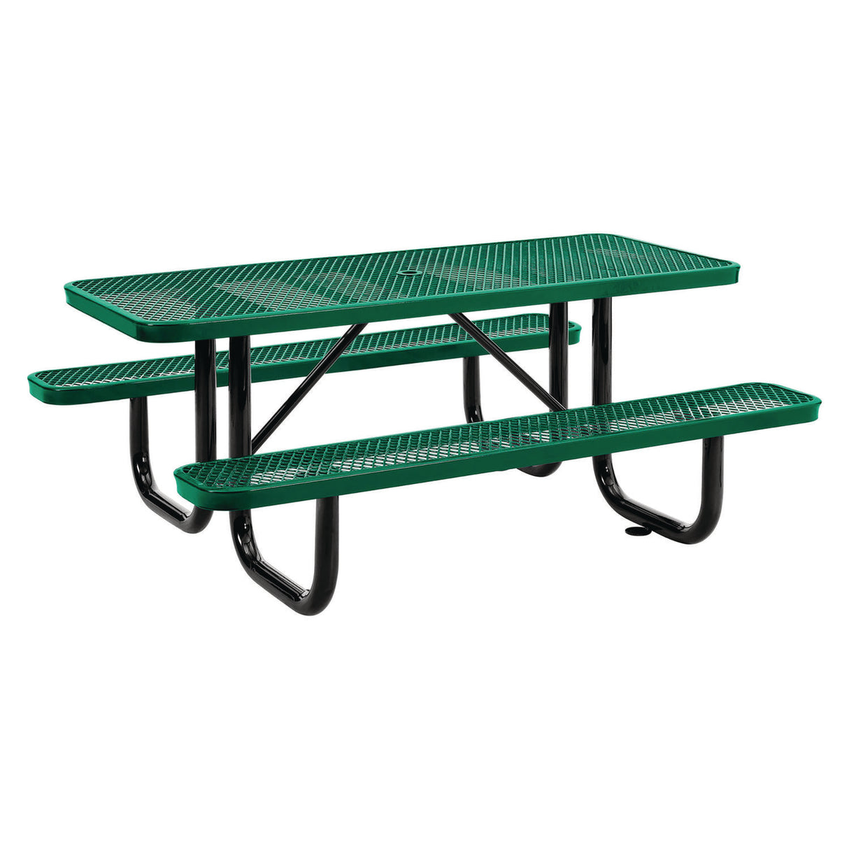 Global Industrial Expanded Steel Picnic Table, Rectangular, 72 x 62 x 29.5, Green Top, Green Base/Legs (277152GN)