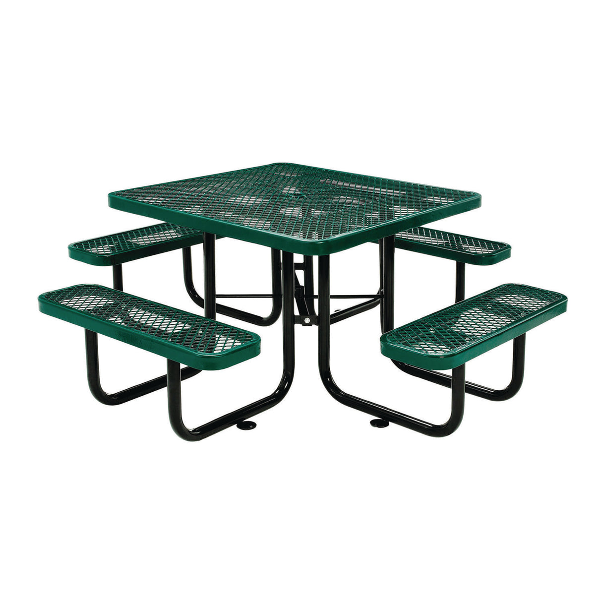 Global Industrial Expanded Steel Picnic Table, Square, 81 x 81 x 29.5, Green Top, Green Base/Legs (277151GN)