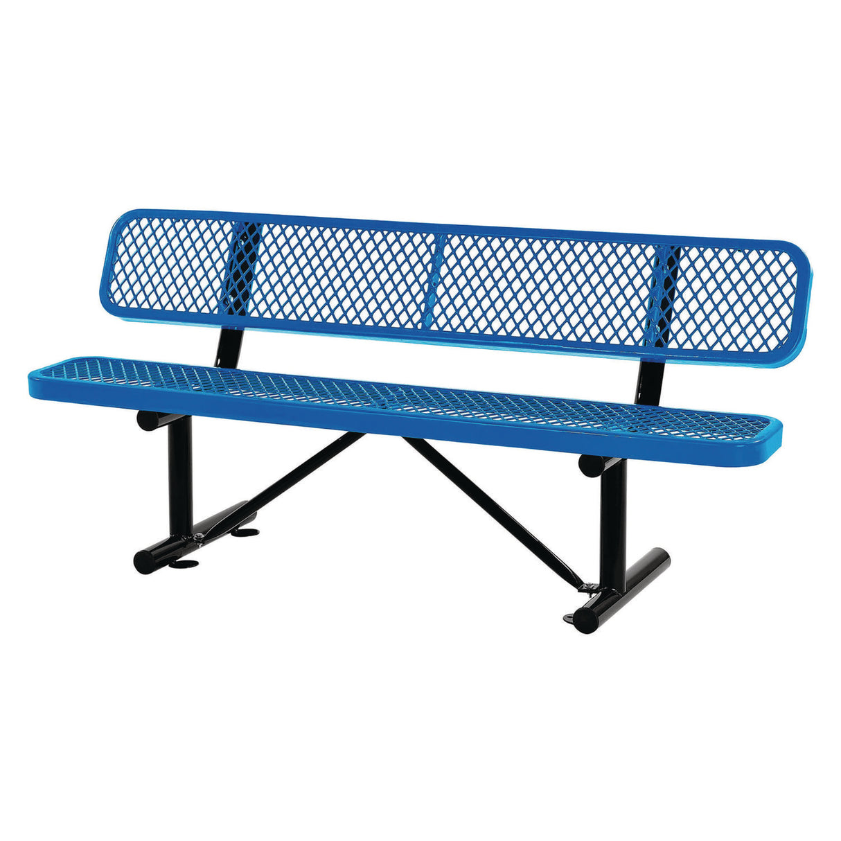 Global Industrial Expanded Steel Bench With Back, 72 x 24 x 33, Blue (277154BL)