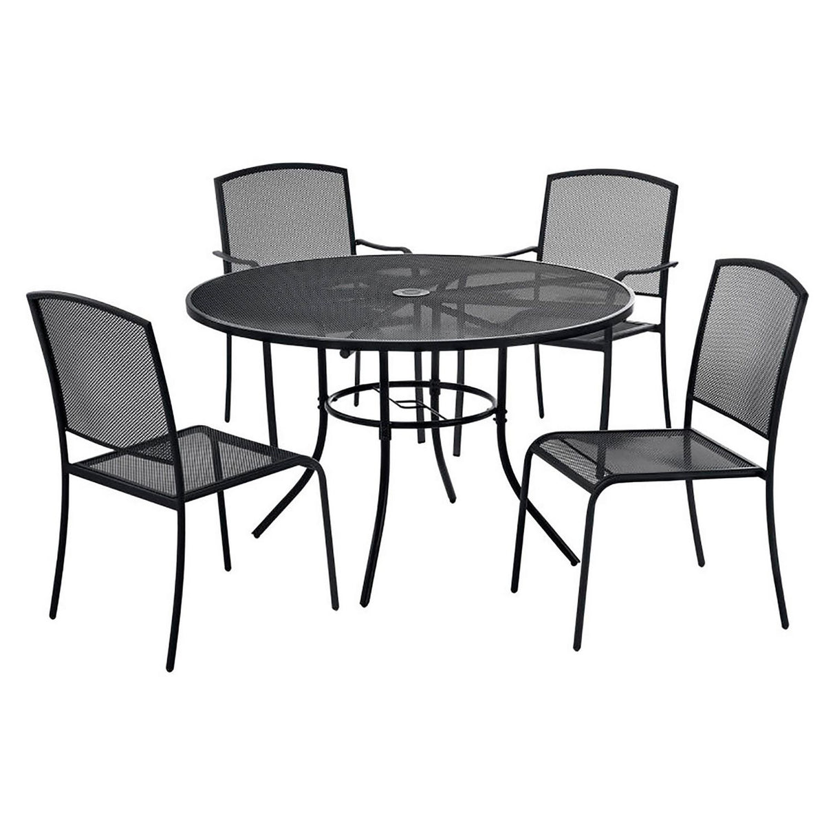 Global Industrial Interion Mesh Cafe Table and Chair Sets, Round, 36" Dia x 29"h, Black Top, Black Base/Legs (695972)