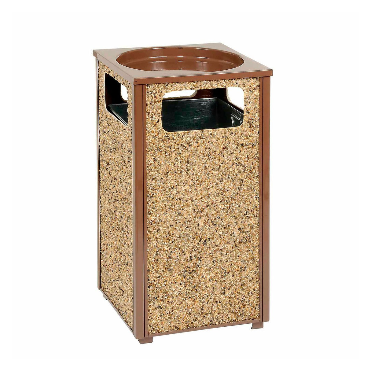 Global Industrial Stone Panel All Weather Trash Receptacle Urn, Open Ashtray Top, 24 gal, Steel, Brown (238243BN)