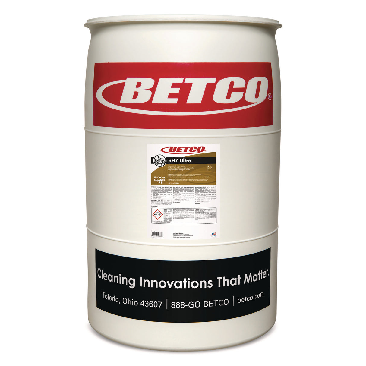 Betco pH7 Ultra Floor Cleaner, Lemon Scent, 55 gal Drum (1785500)