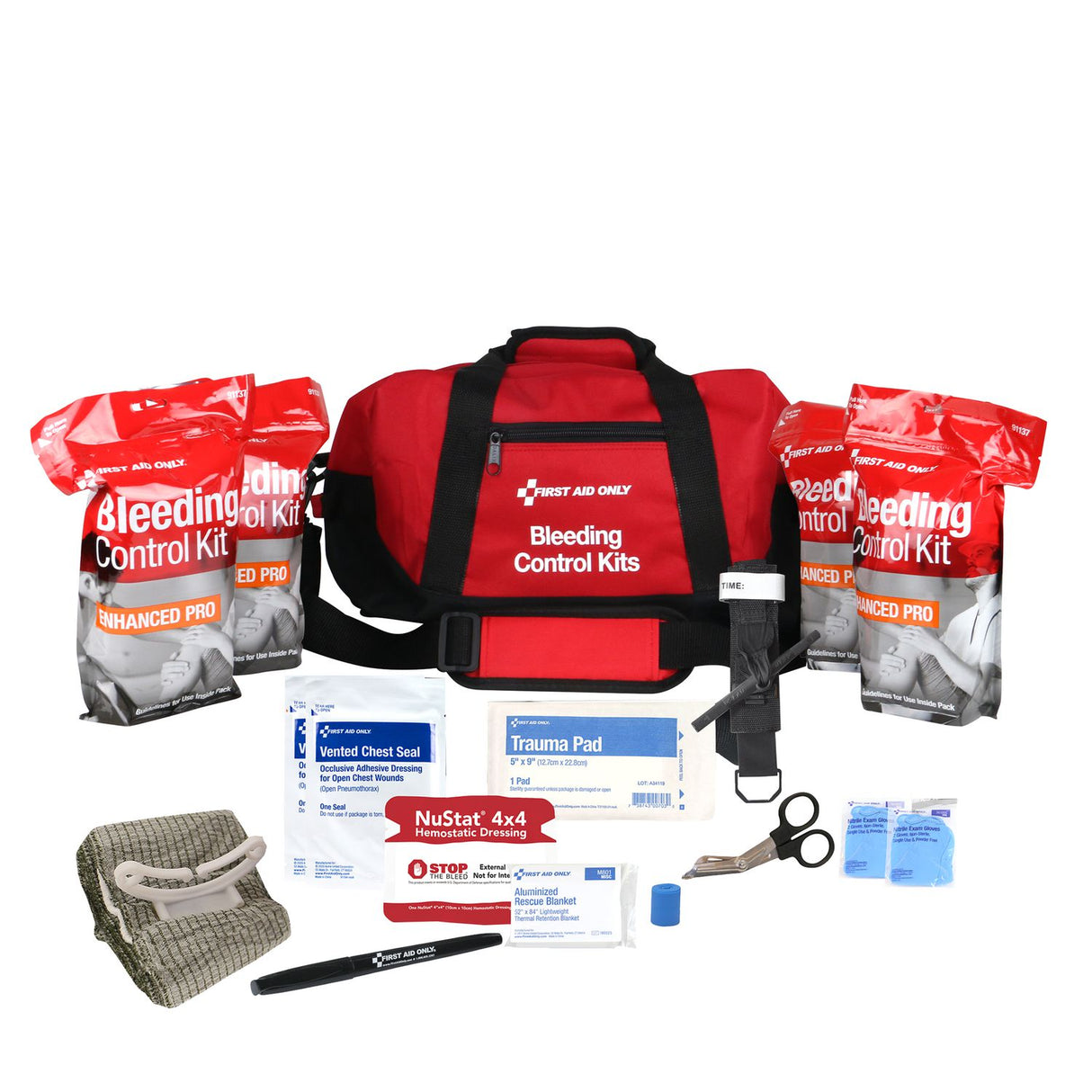 First Aid Only Bleeding Control Multiple Victim Bag, 60 Pieces, Fabric Bag (91346)