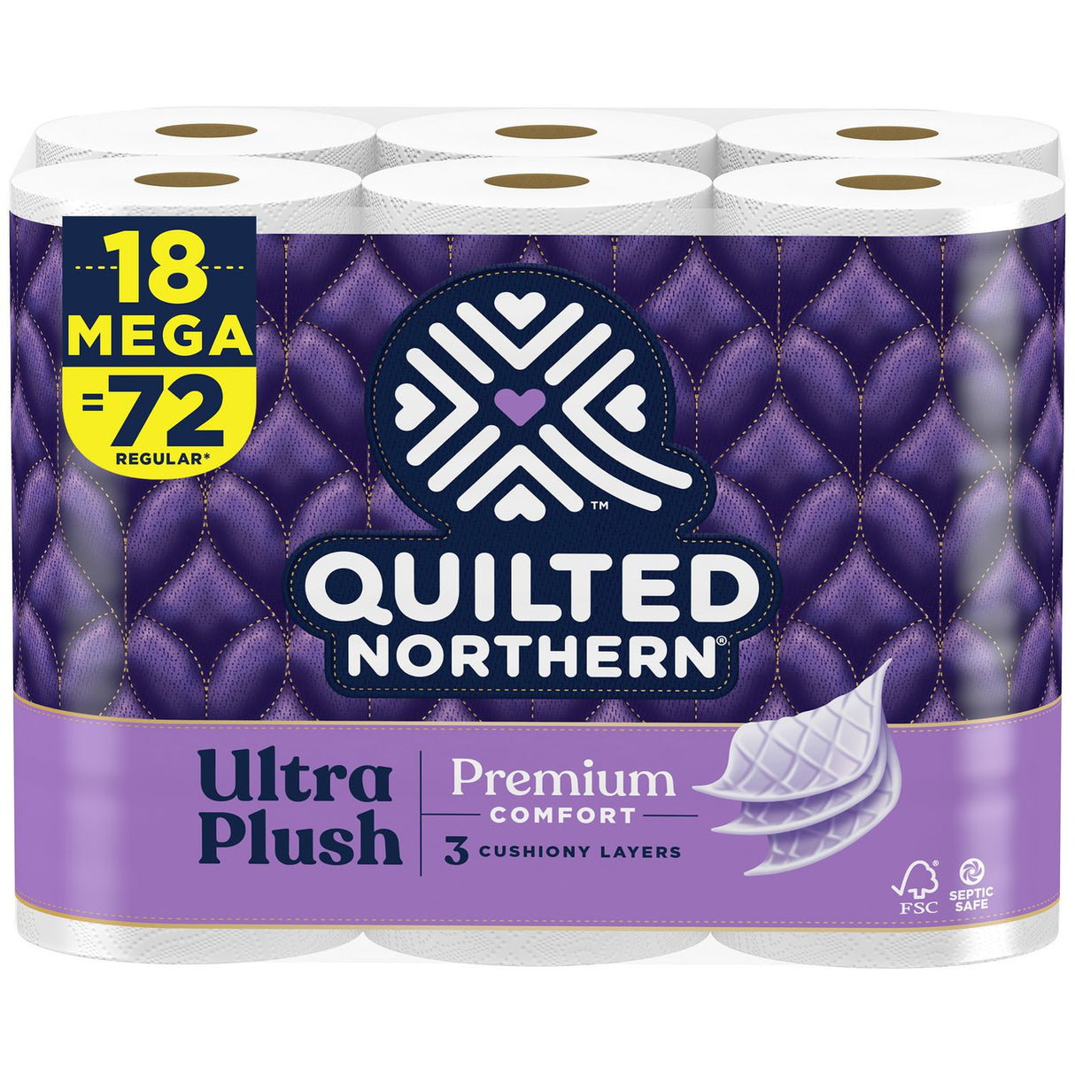 Quilted Northern Ultra Plush Bathroom Tissue, Mega Roll, Septic Safe, 3-Ply, White, 255 Sheets/Roll, 18 Rolls/Carton (87604501)