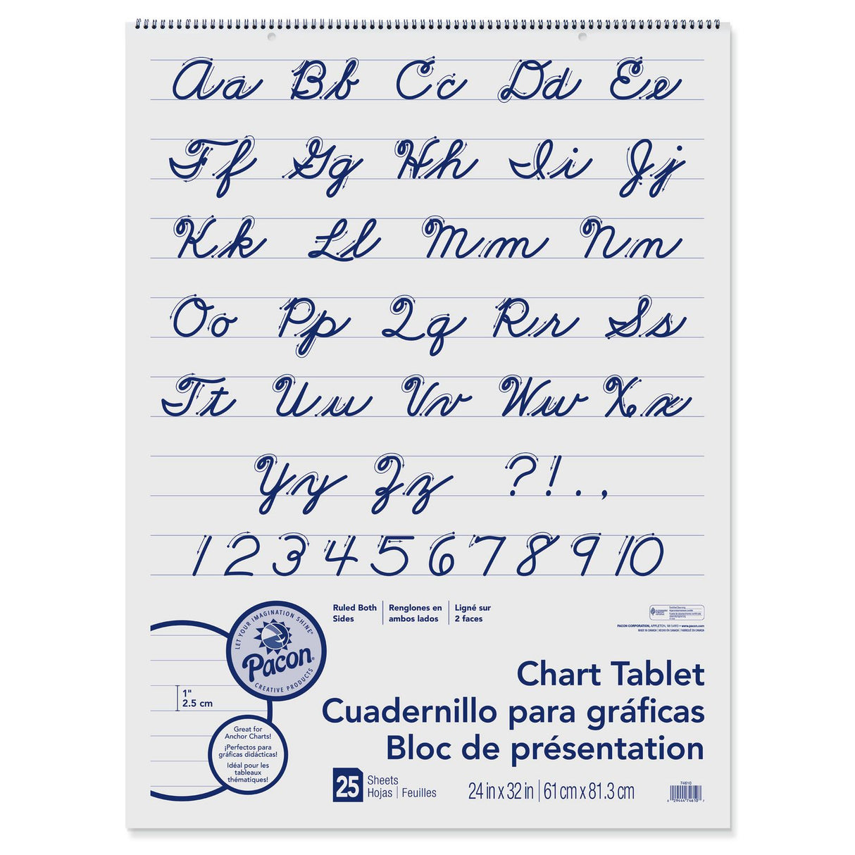 Pacon Chart Tablets, Presentation Format (1" Rule), 24 x 32, White, 25 Sheets, 12/Carton (74610CT)