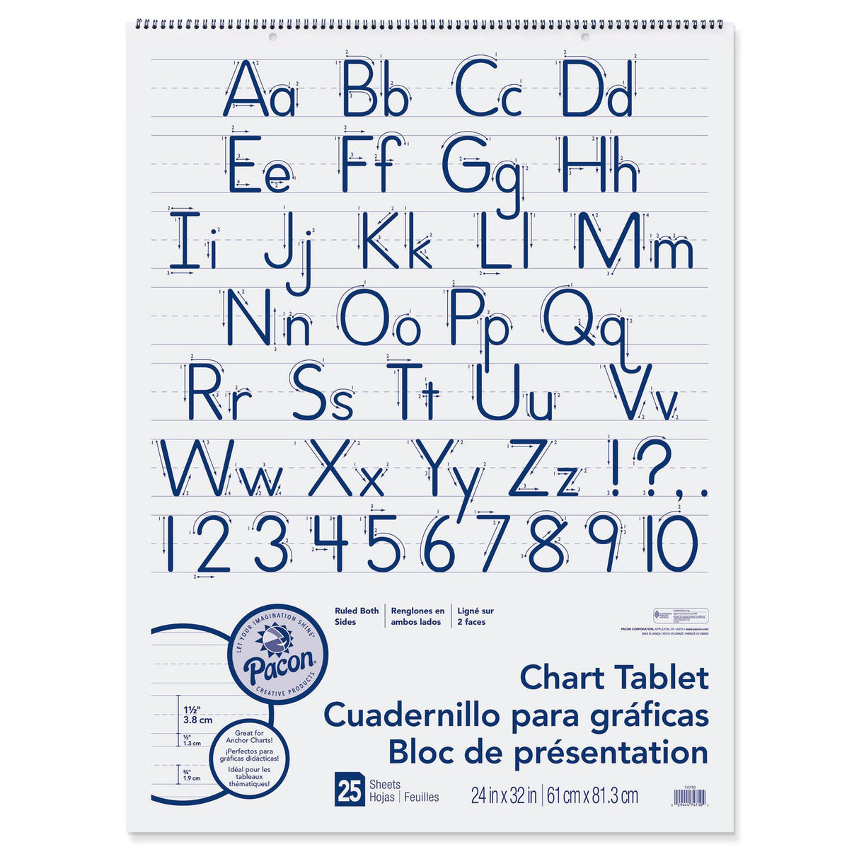 Pacon Chart Tablets, Presentation Format (1.5" Rule), 24 x 32, White, 25 Sheets, 12/Carton (74710CT)