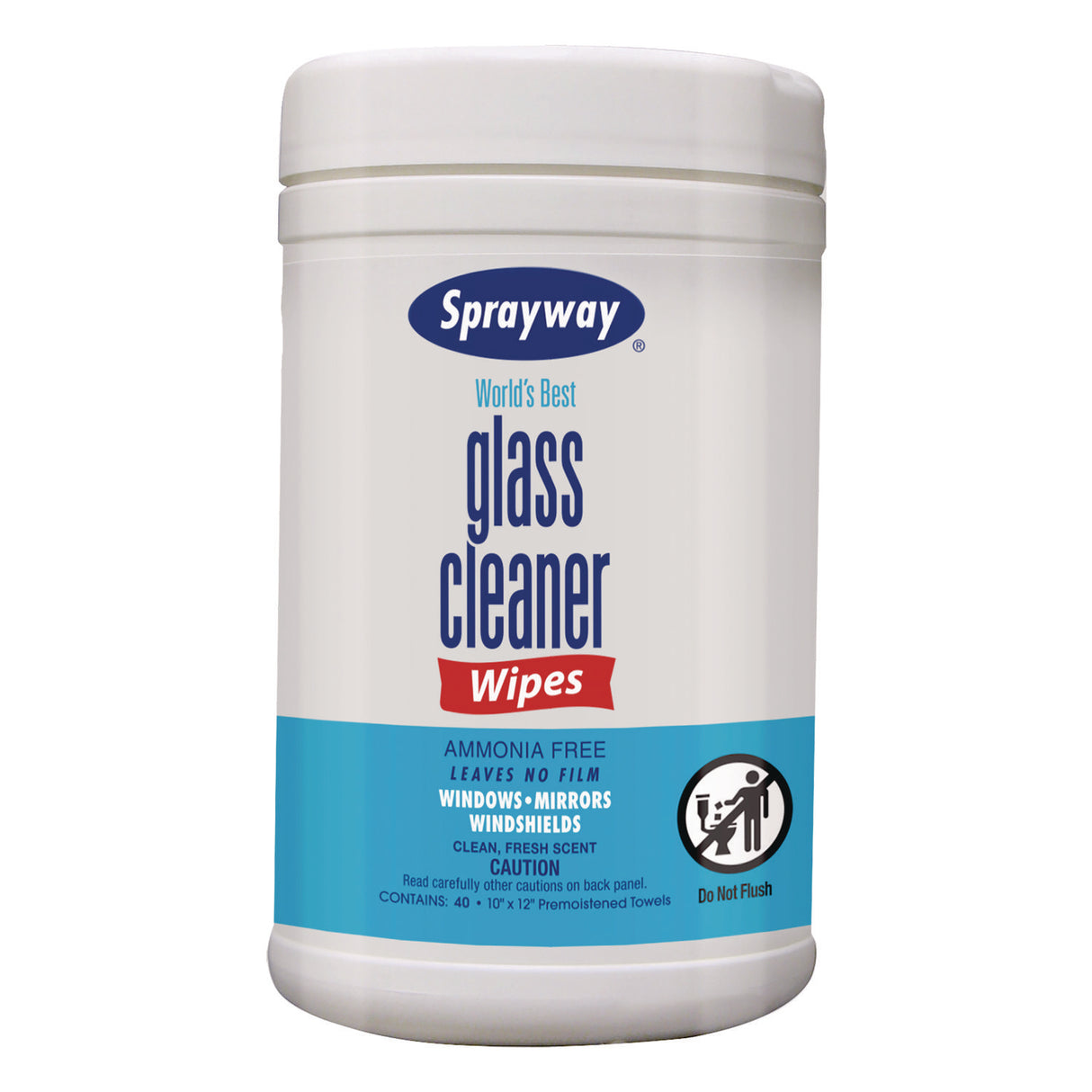 Sprayway Glass Cleaner Wipes, 1-Ply, 10 x 12, White, 6/Carton (933)