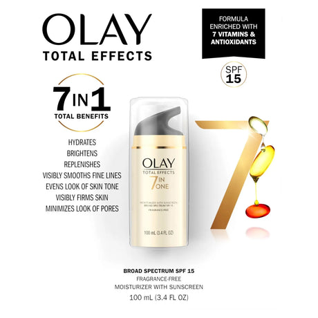 Olay Total Effects Face Moisturizer SPF 15 (3.4 fl oz) | Anti-Aging Hydration with Sun Defense Olay