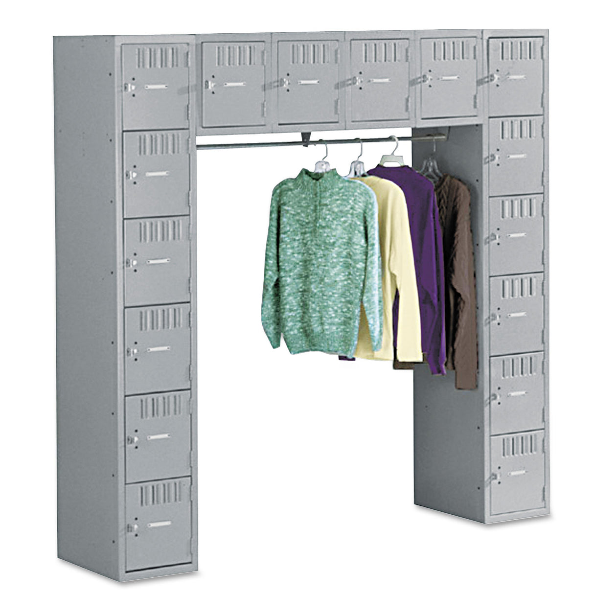 Tennsco Sixteen Box Compartments and Coat Bar, 72w x 18d x 72h, Medium Gray (SRS721872AMG)