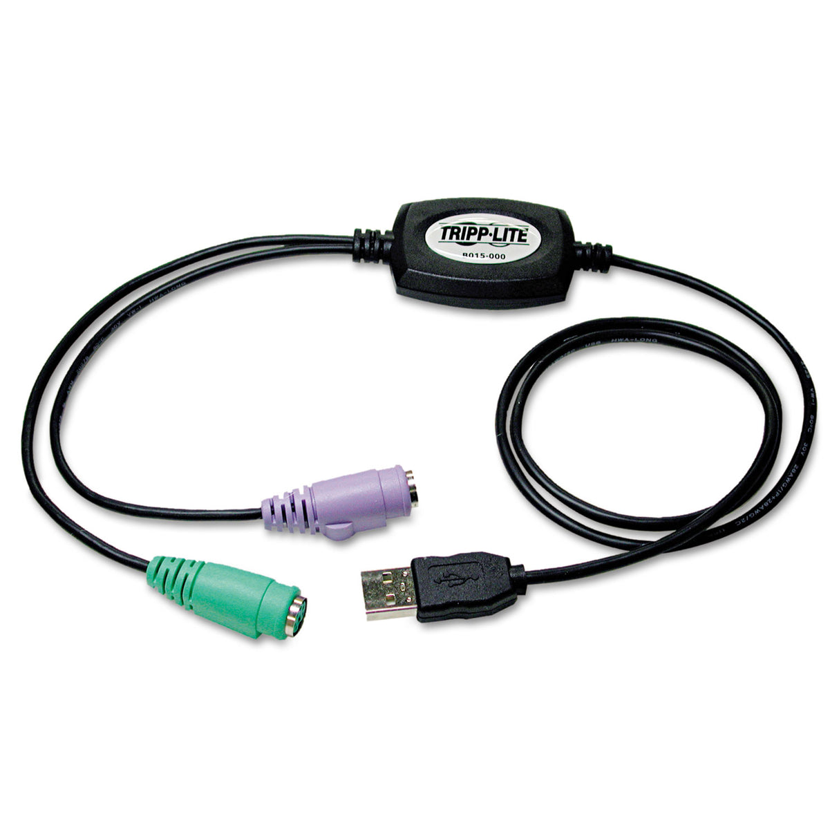 Tripp Lite USB to PS/2 Adapter for Keyboard and Mouse, USB-A Male to (2) PS/2 Female, 18" (B015000)