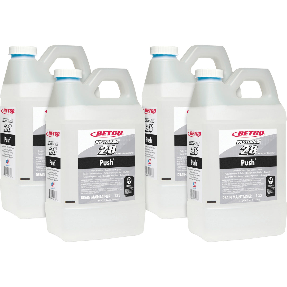 Betco PUSH All Purpose Cleaner and Odor Eliminator, New Green Scent, 2 L Bottle, 4/Carton (1334700)