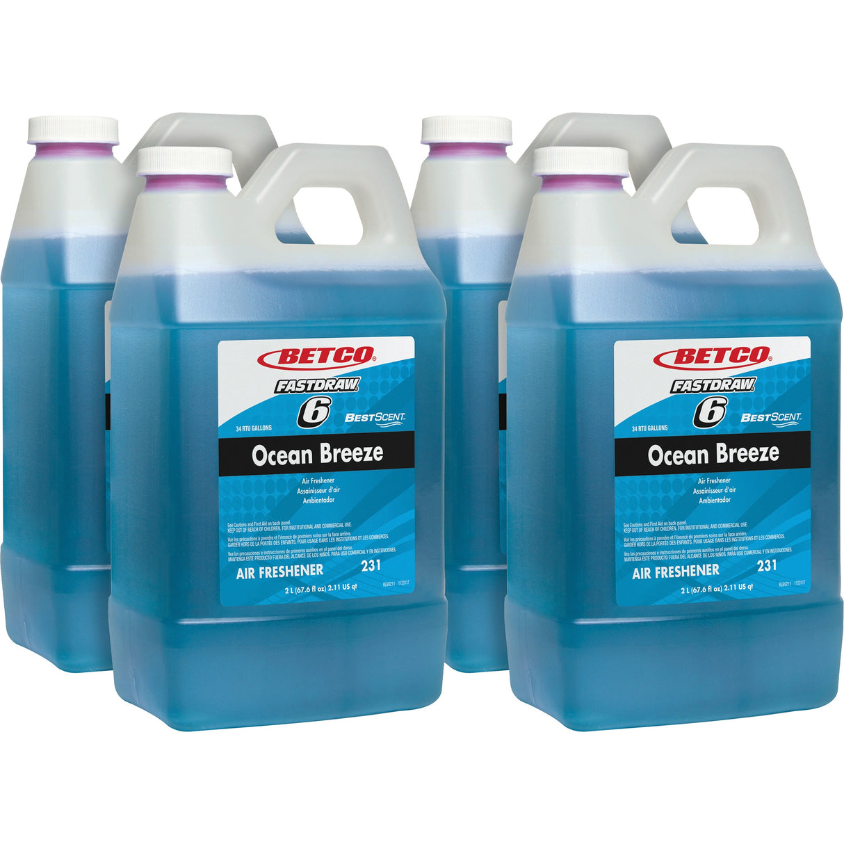 Betco BestScent Ocean Breeze Deodorizer, Ocean Breeze Scent, 67.6 oz FastDraw Bottle, 4/Carton (2314700)