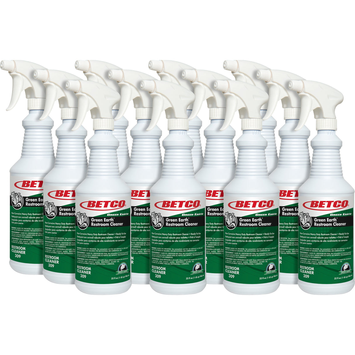 Betco Green Earth RTU Restroom Cleaner, Fresh Mint Scent, 32 oz Bottle, 12/Carton (3091200)