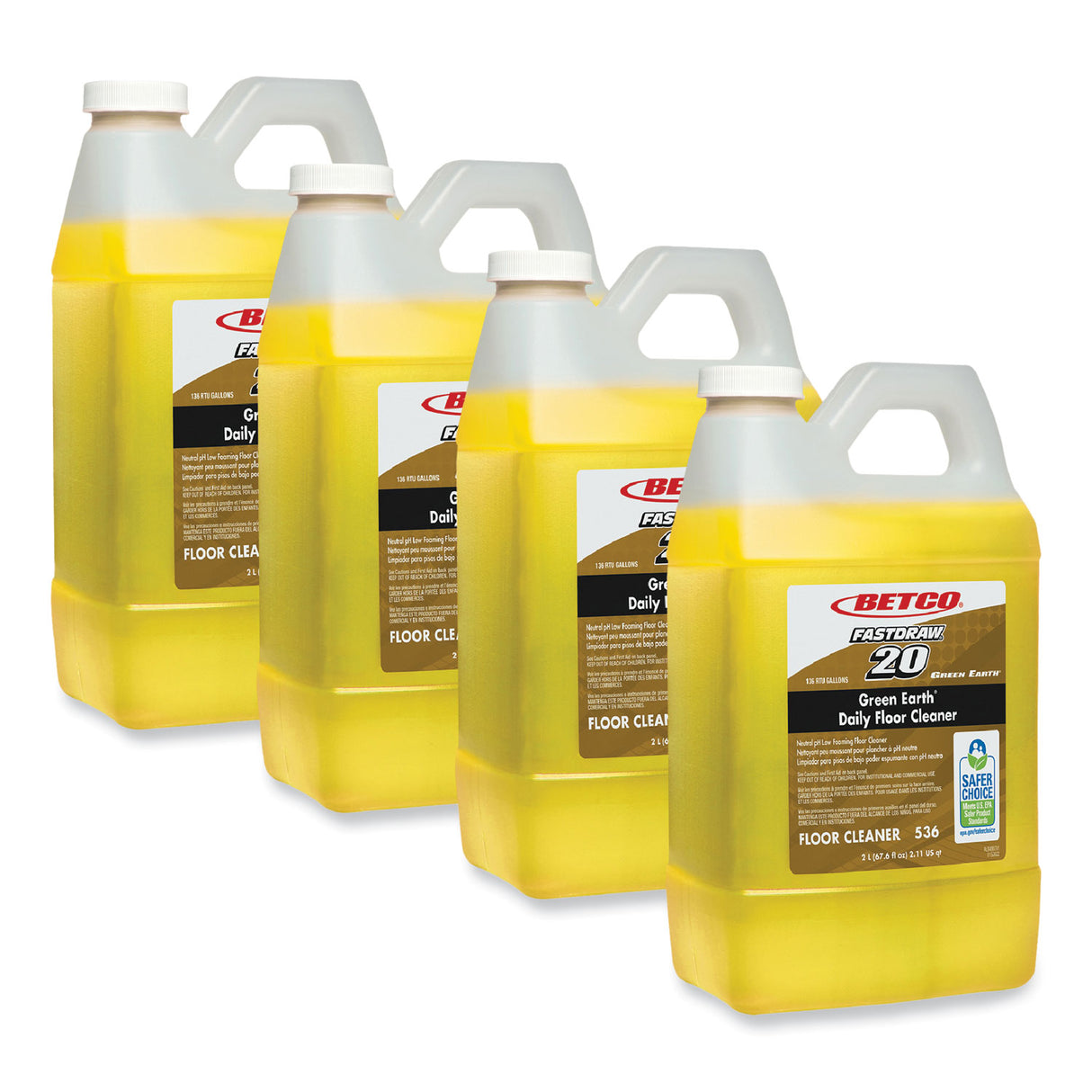 Betco Green Earth Daily Floor Cleaner, 2 L Bottle, Unscented, 4/Carton (5364700)