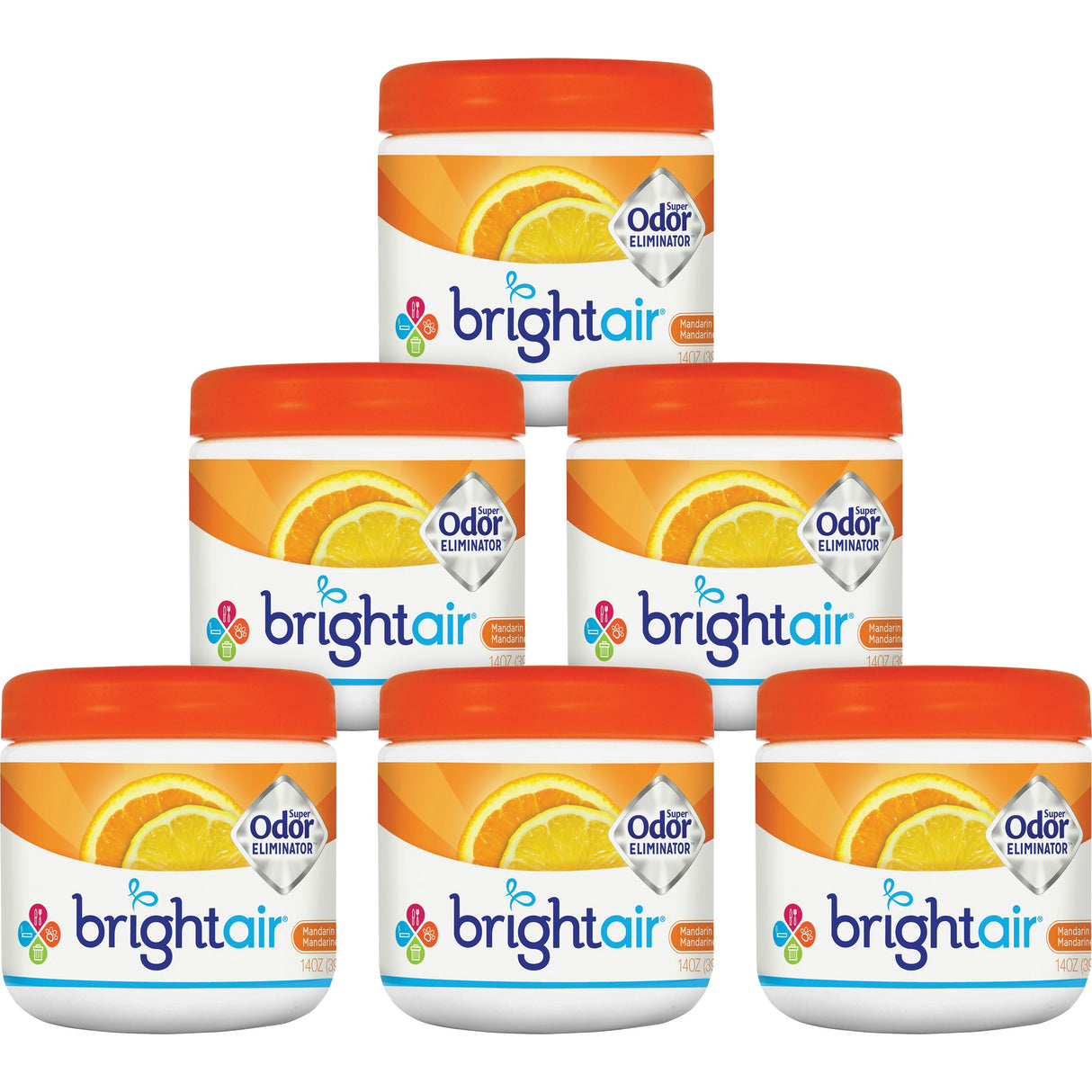 Bright Air Super Odor Eliminator, Mandarin Orange and Fresh Lemon, 14 oz Jar, 6/Carton (900013CT)