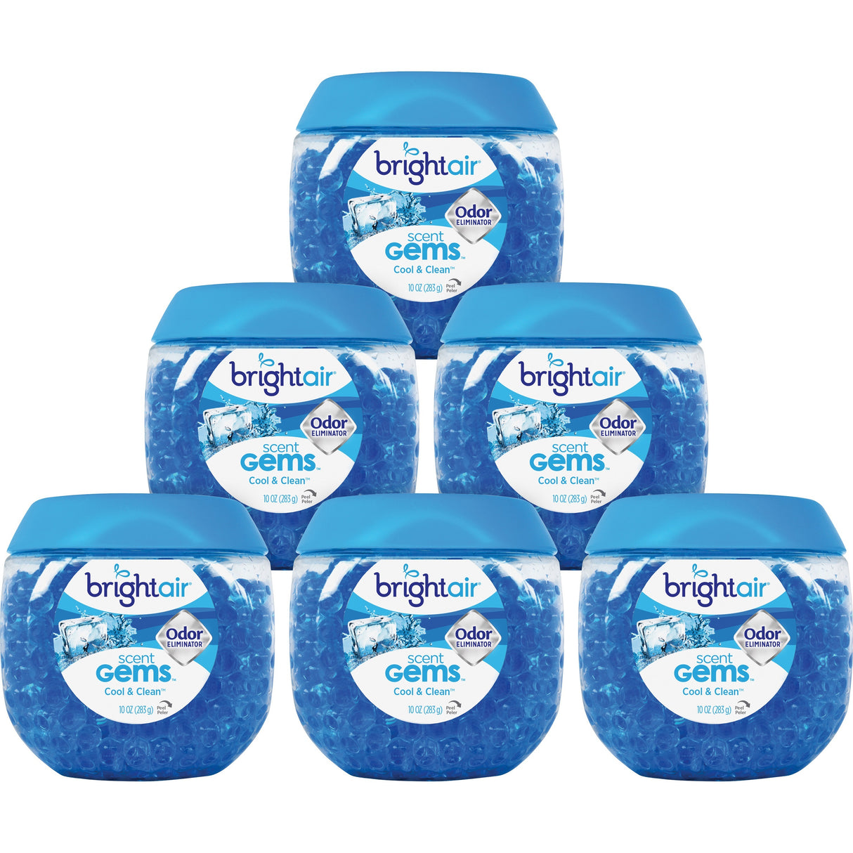 Bright Air Scent Gems Odor Eliminator, Cool and Clean, Blue, 10 oz Jar, 6/Carton (900228CT)
