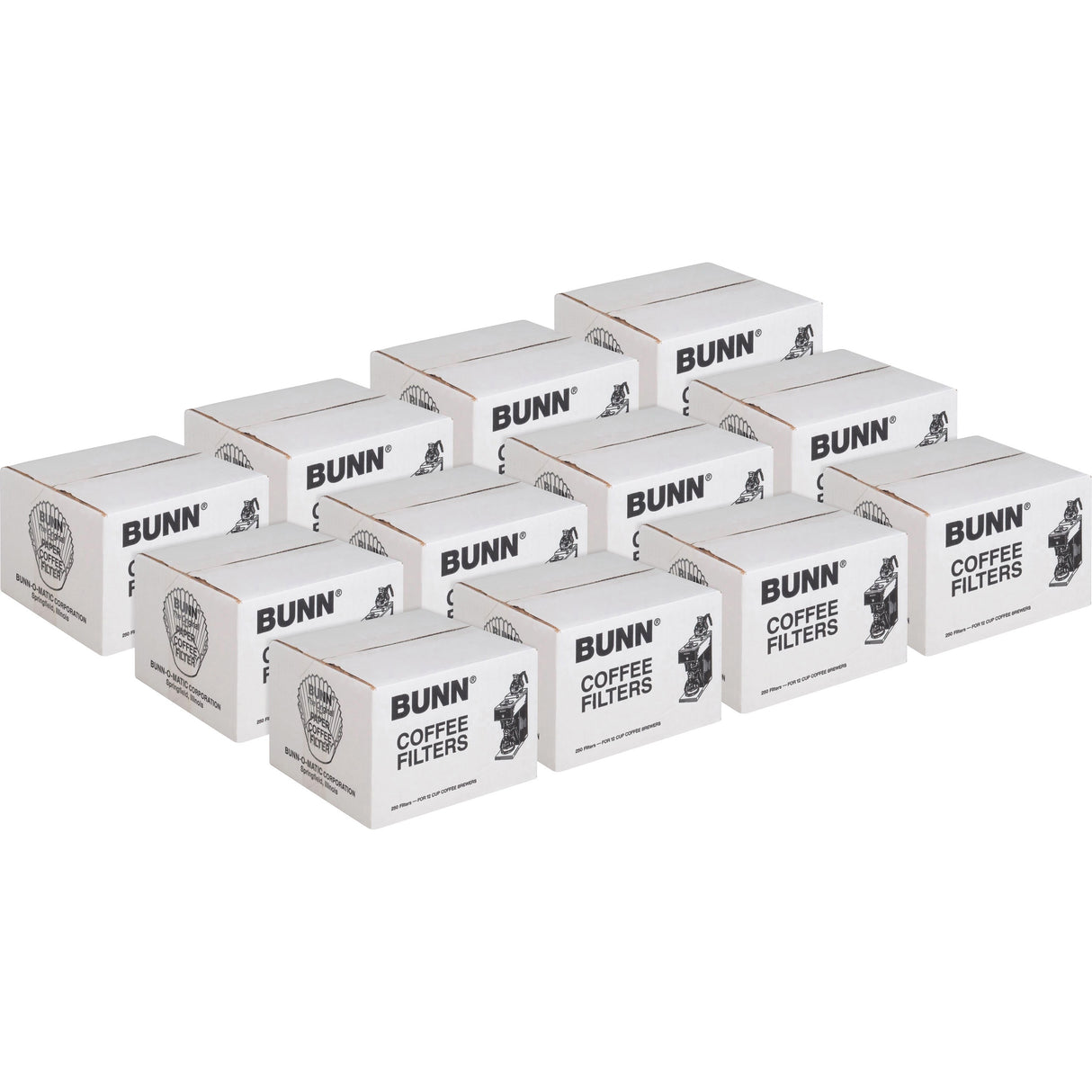 BUNN Flat Bottom Coffee Filters, 12 Cup Size, 250/Pack, 12 Packs/Carton (BCF250CT)