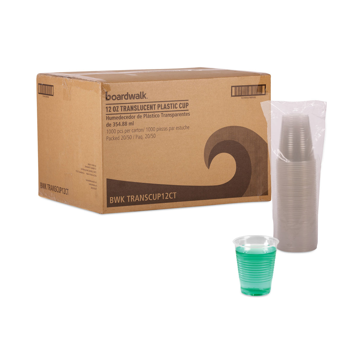 BoardwalkÂ® Translucent Plastic Cold Cups, 12 oz., 1000 Cups (BWKTRANSCUP12CT)