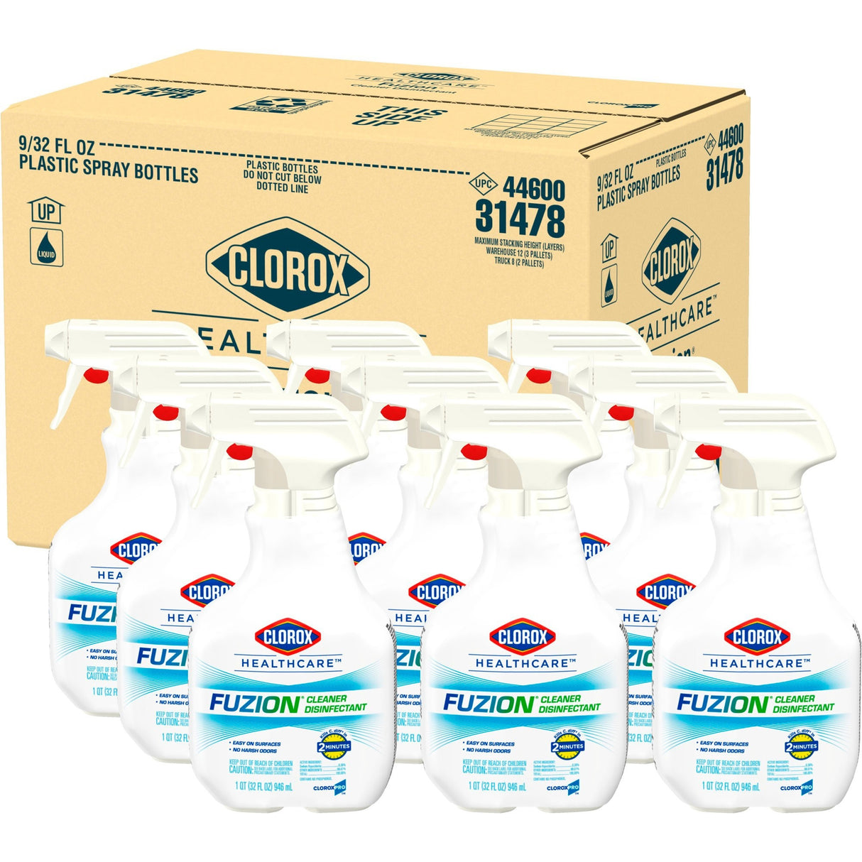 Clorox Healthcare Fuzion Cleaner Disinfectant, Unscented, 32 oz Spray Bottle, 9/Carton (31478)