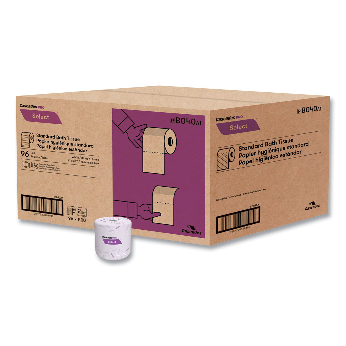 CascadesÂ® Pro Standard Toilet Paper, 2-Ply, 500 Sheets, 96 Rolls (B040)