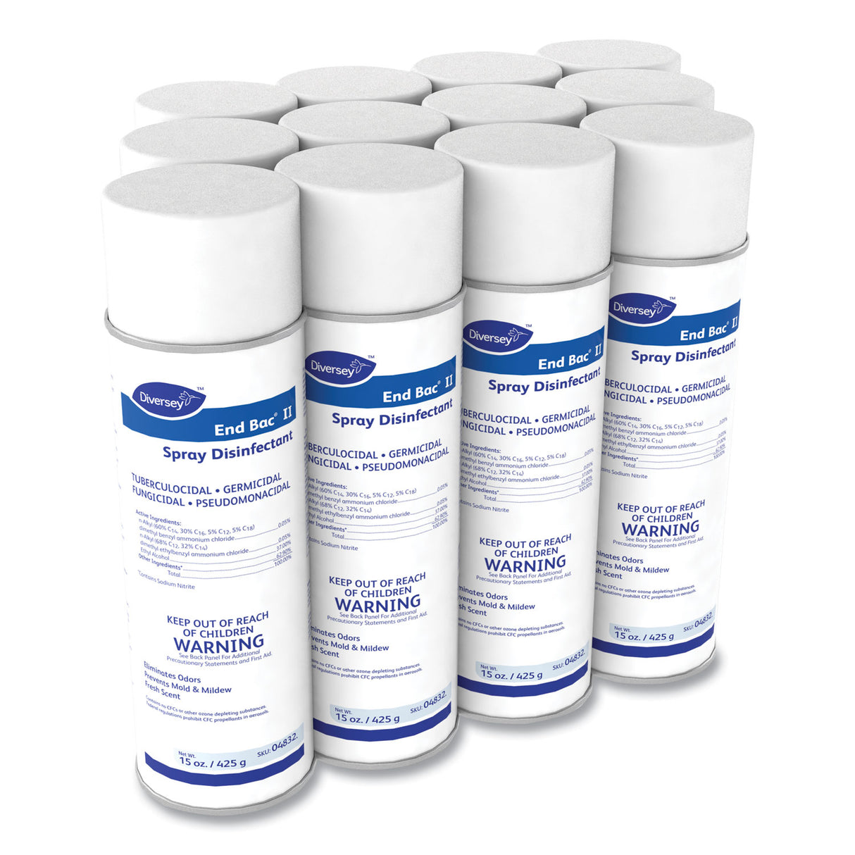 Diversey End Bac II Spray Disinfectant, Fresh Scent, 15 oz Aerosol Spray, 12/Carton (04832)