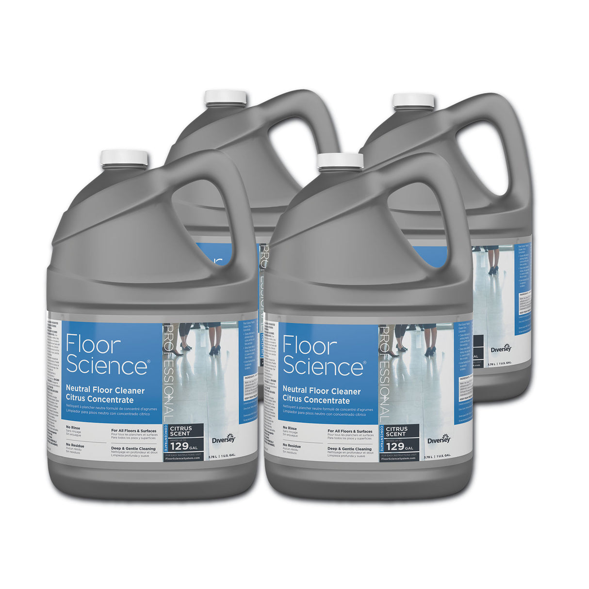 Diversey Floor Science Neutral Floor Cleaner Concentrate, Citrus Scent, 1 gal, 4/Carton (CBD540441)