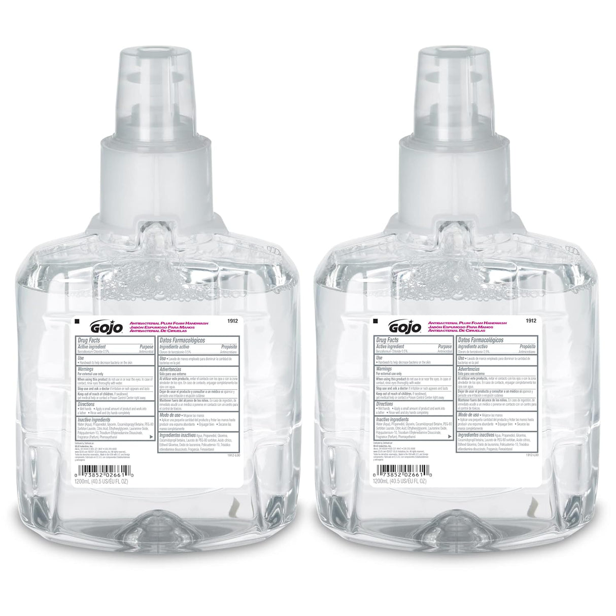 GOJO Antibacterial Foam Hand Wash Refill, For LTX-12 Dispenser, Plum Scent, 1,200 mL, 2/Carton (191202CT)