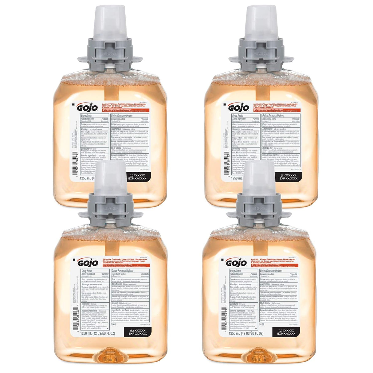 GOJO Luxury Foam Antibacterial Handwash Refill, Fresh Fruit Scent, 1,250 mL, 4/Carton (516204CT)