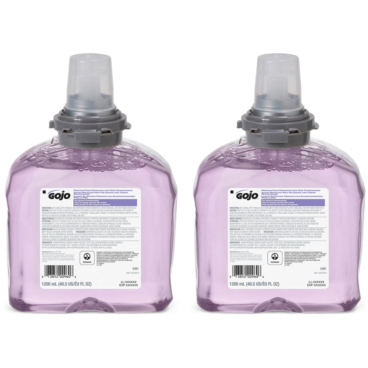 GOJO TFX Luxury Foam Hand Wash Refill, Fresh Scent, 1,200 mL, 2/Carton (536102)