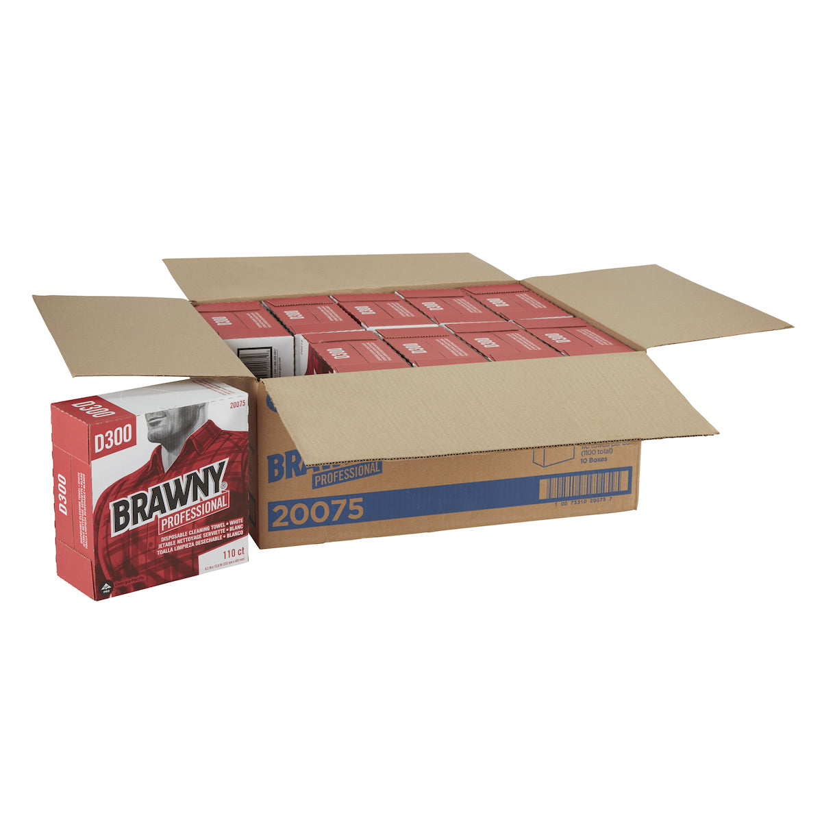 Brawny Tall Dispenser All-Purpose DRC Wipers, 1-Ply, 9.25 x 16, Unscented, White, 110/Box 10 Boxes/Carton (20075)