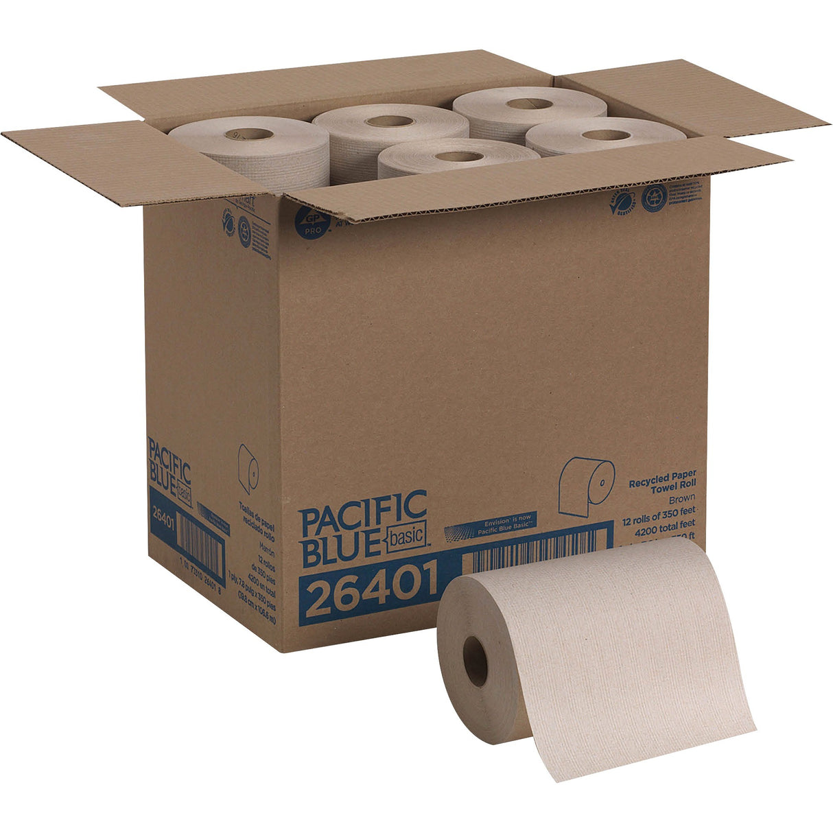 Pacific BlueÂ® Hardwound Paper Towels, Brown, 350-ft., 12 Rolls (26401)