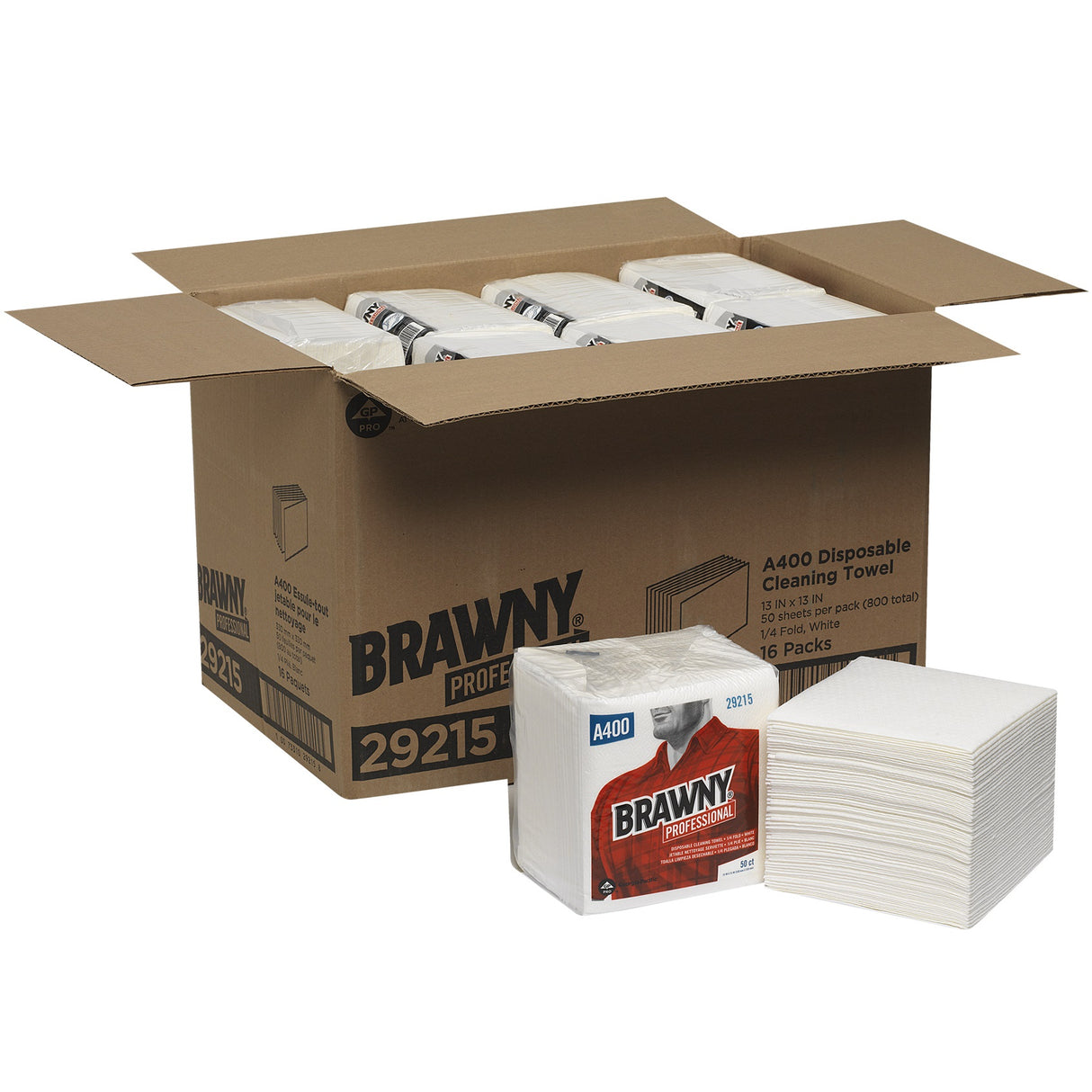 Brawny All Purpose Wipers, 13 x 13, White, 50/Pack, 16/Carton (29215)