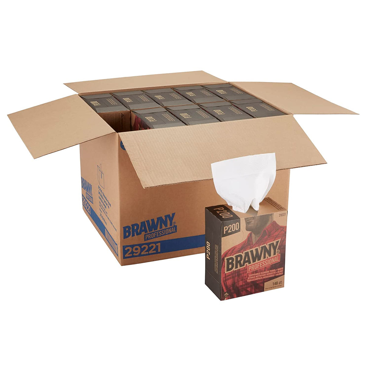 Brawny Light Duty Paper Wipers, 2-Ply, 8 x 12.5, White, 148/Box, 20 Boxes/Carton (29221)