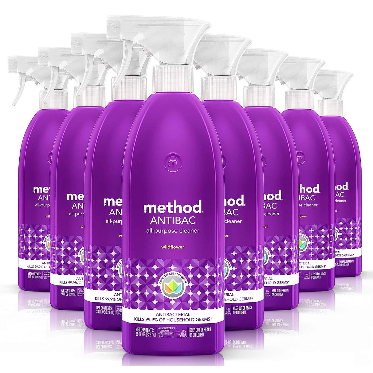 Method Antibac All-Purpose Cleaner, Wildflower, 28 oz Spray Bottle, 8/Carton (01454)