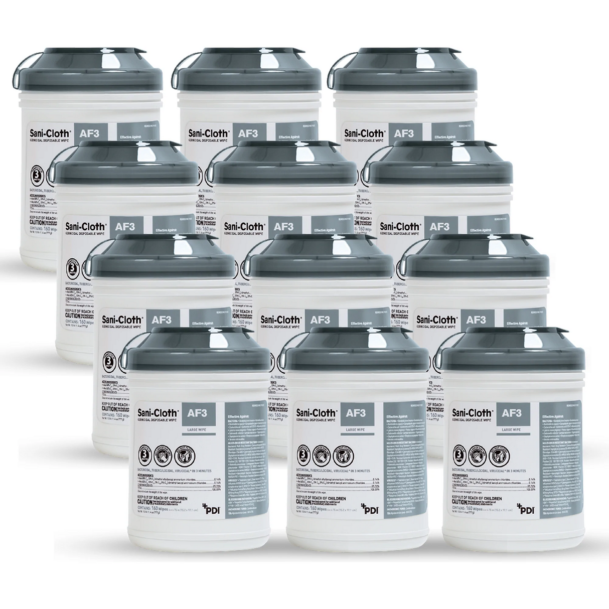 Sani-Cloth AF3 Germicidal Disposable Wipes, 6 x 6.75, White, 160 Wipes/Canister, 12 Canisters/Carton (P13872)