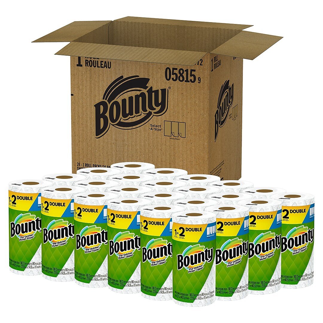 BountyÂ® Kitchen Paper Towels, 2-Ply, 90 Sheets - Double Roll, 24 Rolls (05815)