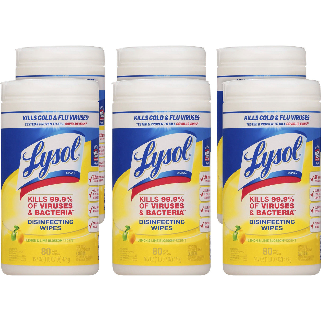 LysolÂ® Disinfecting Wipes, Lemon & Lime, 80 Wipes, 6 Canisters (77182CT)