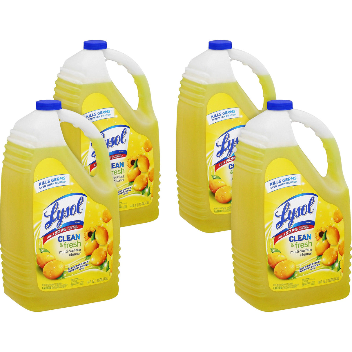 LYSOL Brand Clean and Fresh Multi-Surface Disinfectant Cleaner, Sparkling Lemon and Sunflower Essence, 144 oz Bottle, 4/Carton (77617)