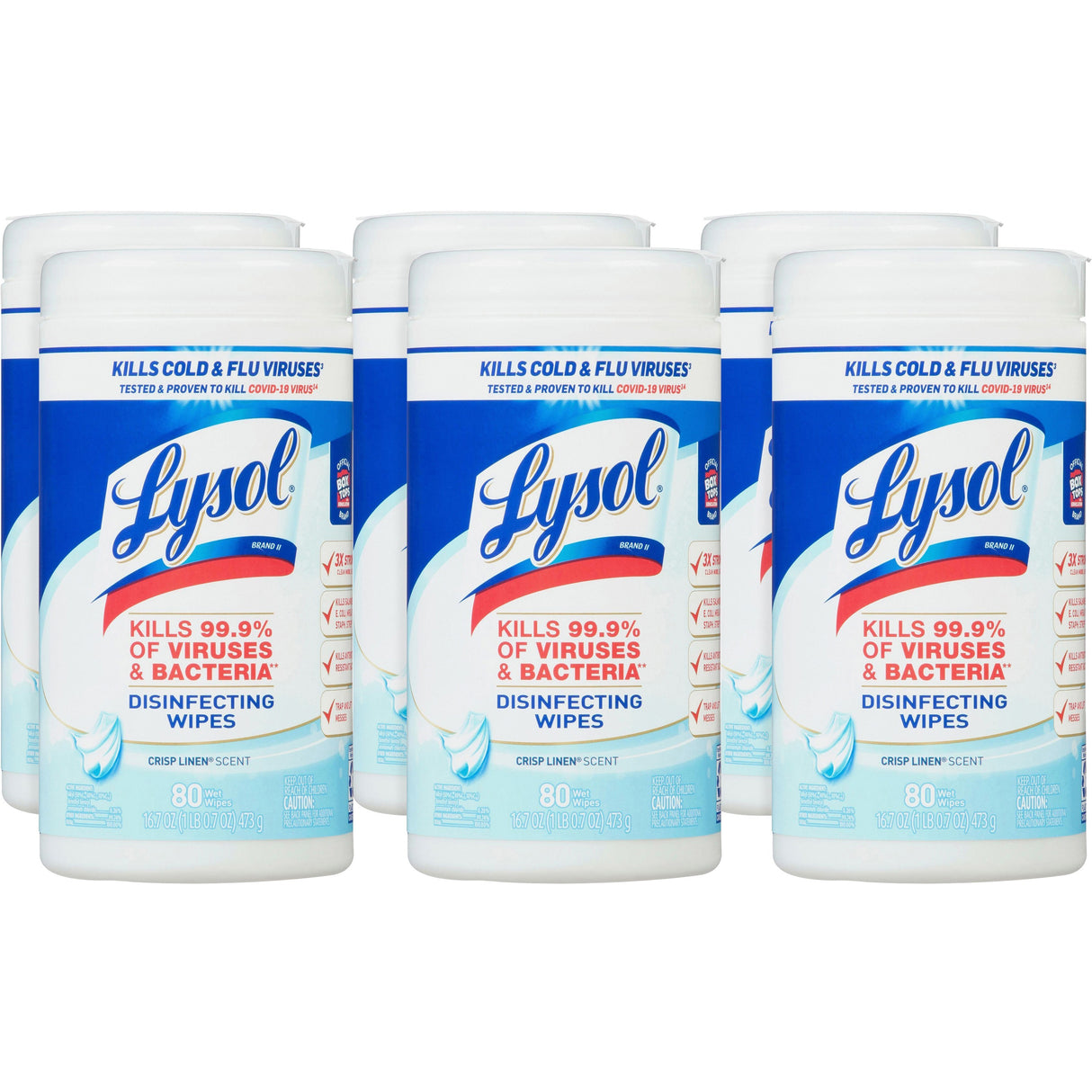 LysolÂ® Disinfecting Wipes, Crisp Linen Scent, 80 Wipes, 6 Canisters (89346CT)