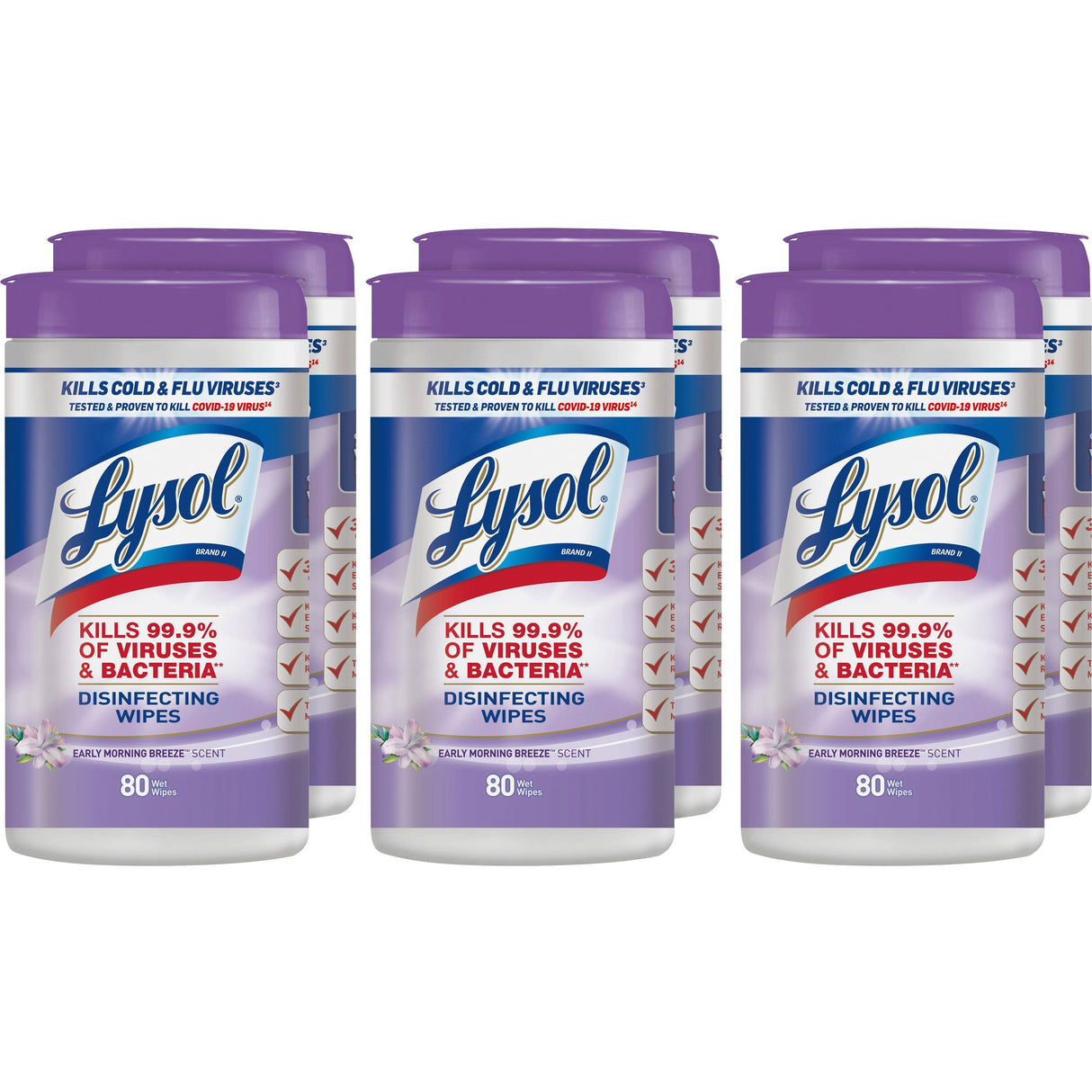 LysolÂ® Disinfecting Wipes, Early Morning Breeze, 80 Wipes, 6 Canisters (89347CT)