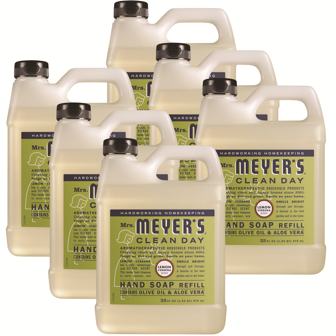 Mrs. Meyer's Clean Day Liquid Hand Soap Refill, Lemon Scent, 33 oz, 6/Carton (651327)