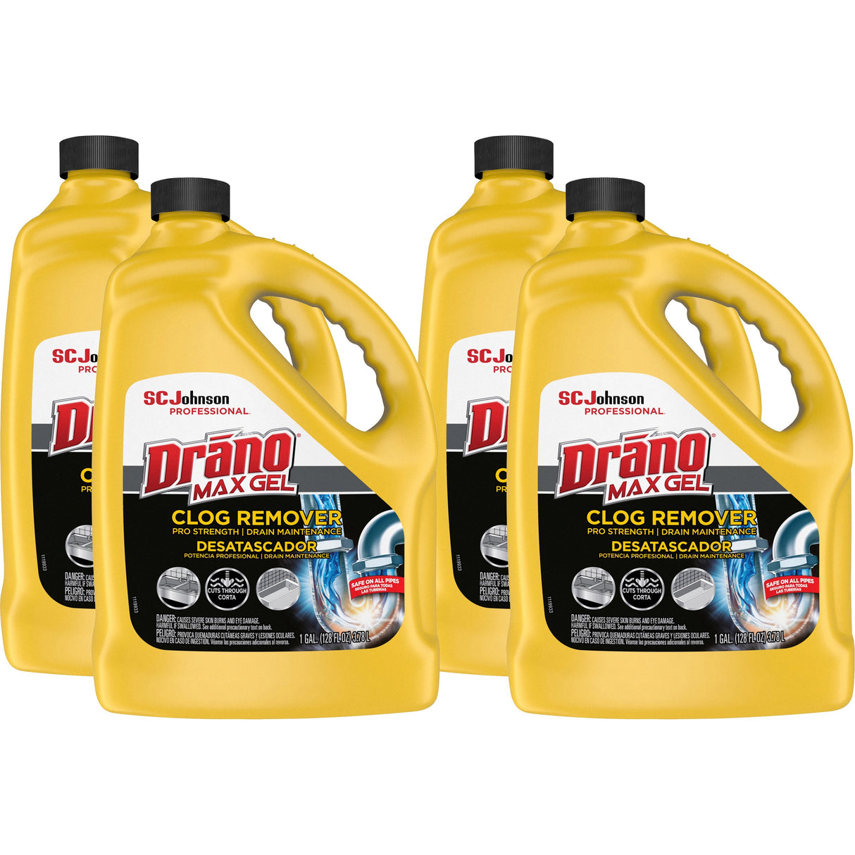 Drano Max Gel Clog Remover, Bleach Scent, 128 oz Bottle, 4/Carton (696642)