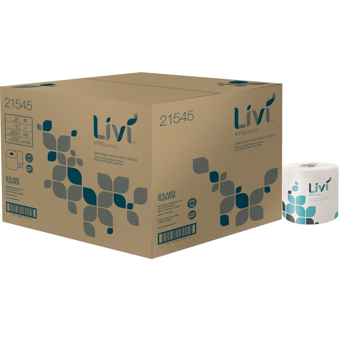 LiviÂ® VPG Standard Toilet Paper, 2-Ply, 500 Sheets, 80 Rolls (21545)