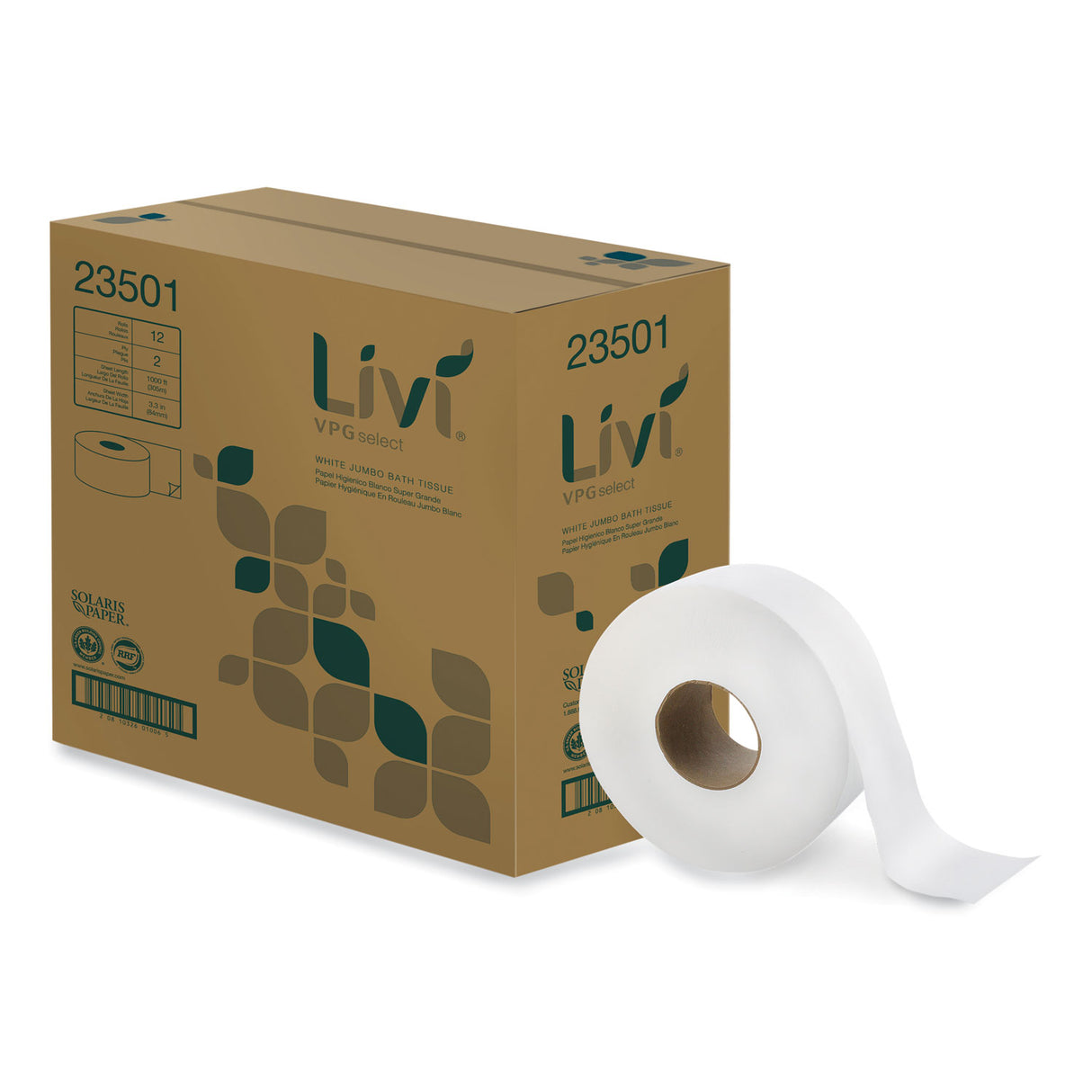 LiviÂ® Jumbo Toilet Paper, 2-Ply, White, 1000-ft., 12 Rolls (23501)