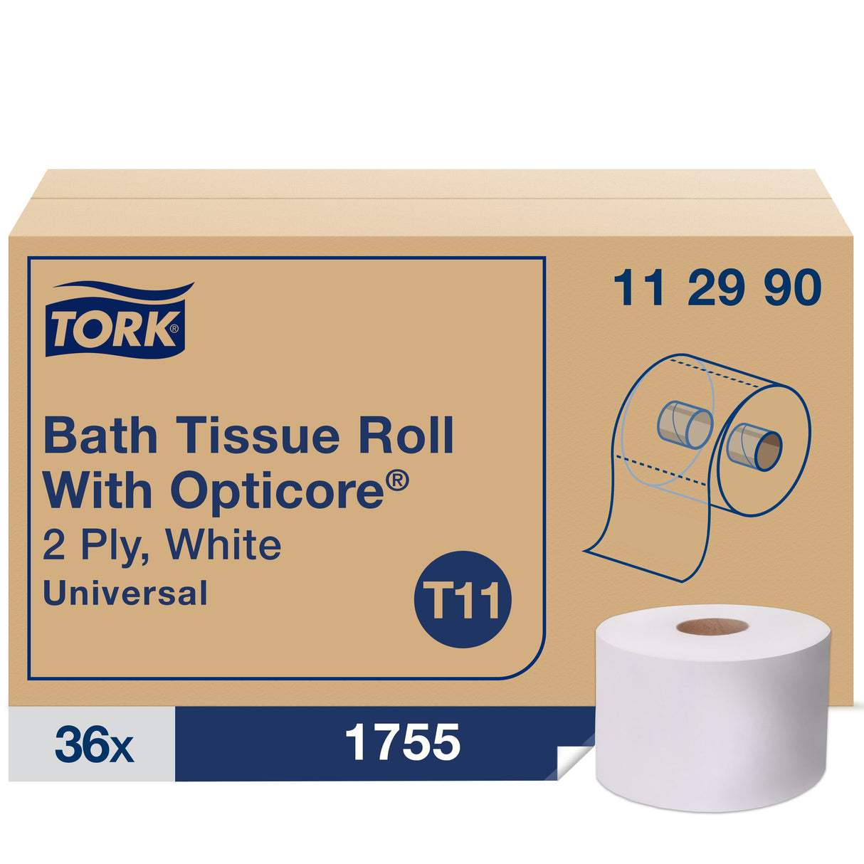 TorkÂ® Universal OptiCore Toilet Paper Roll, 1-Ply, 36 Rolls (112990)